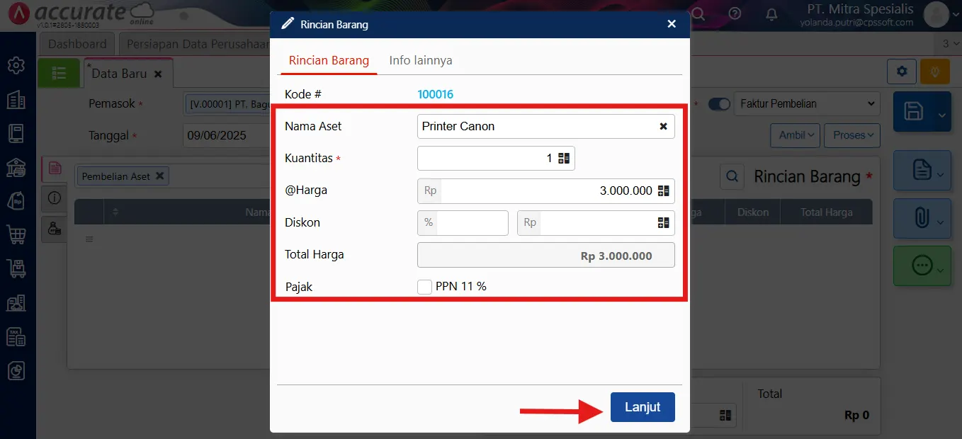 Cara mencatat pembelian aset tetap melalui faktur pembelian
